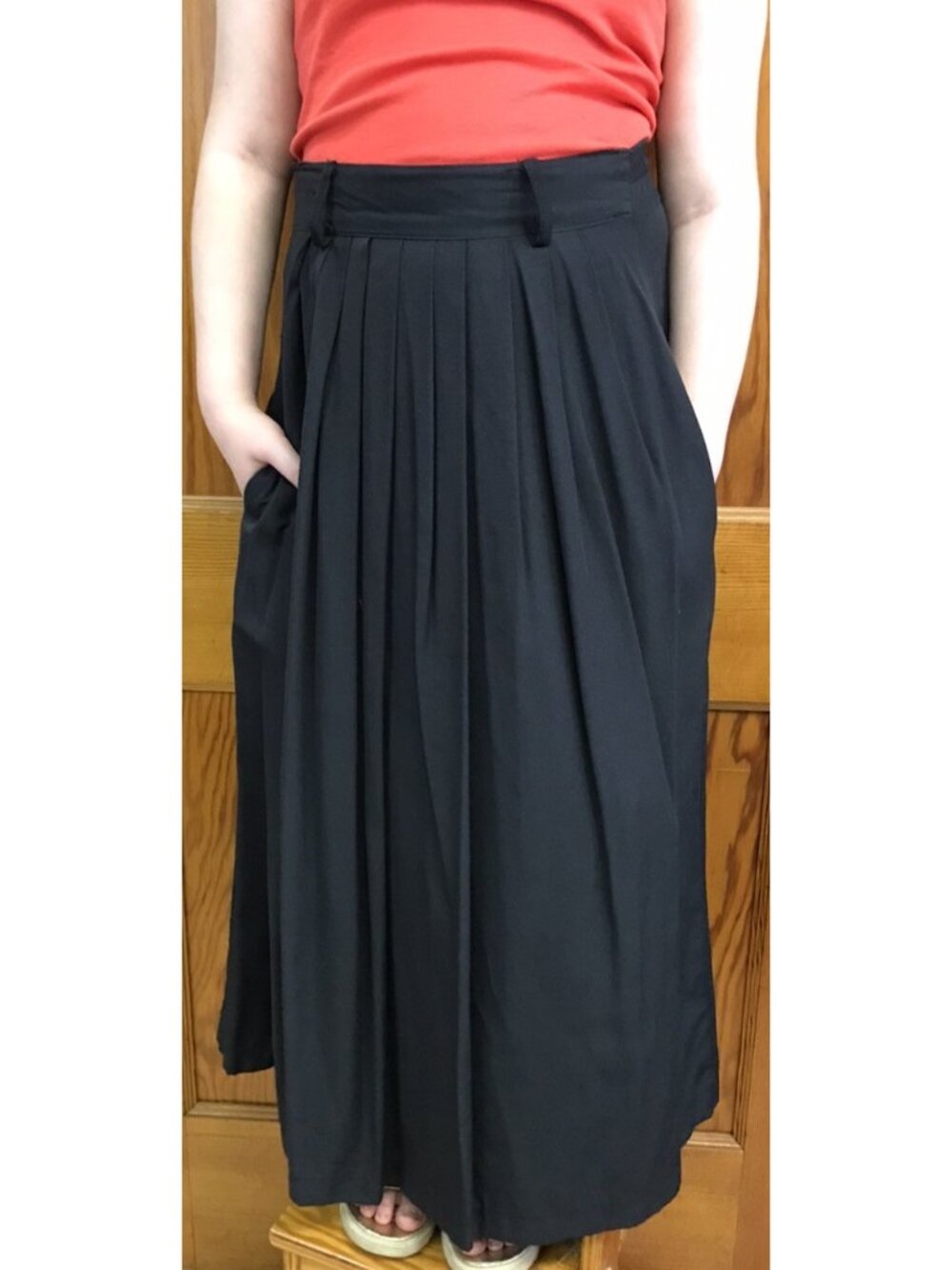 VTG 80s Reitmans Black Pleated Maxi Skirt with Pockets Made in Canada M L Goth